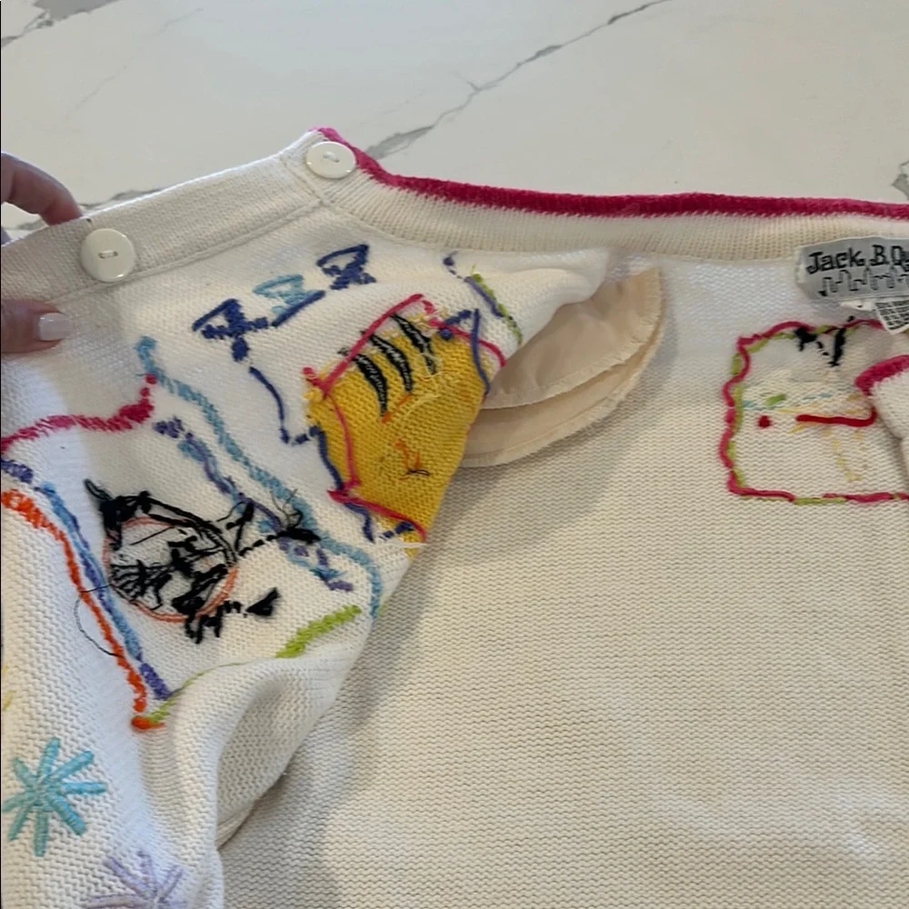 Vintage White Short Sleeve Cardigan Sweater Colorful Insects 🐞 🐌 🦋 🐝 🕷️ 🌻 - Picture 6 of 16